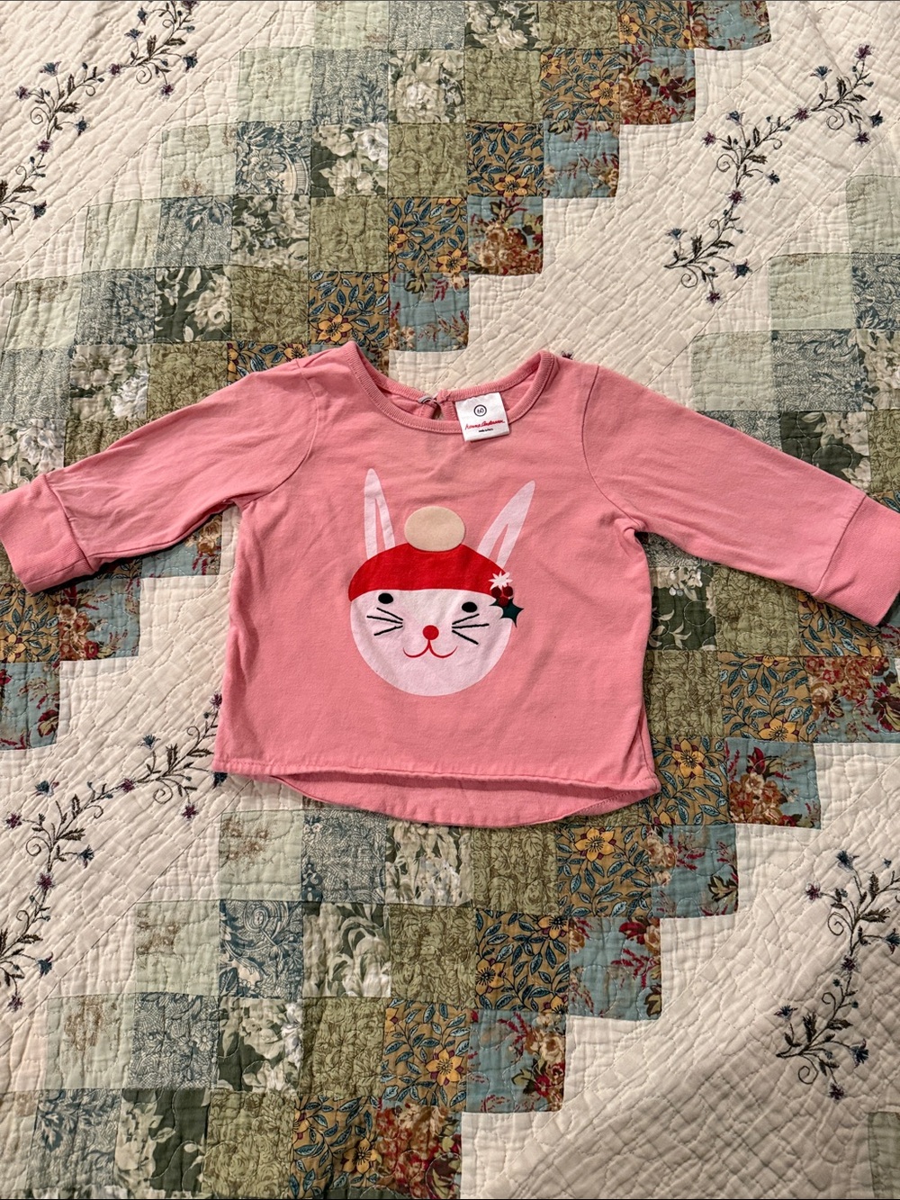 Hanna Andersson Pink Bunny winter Graphic Long-Sleeve Top